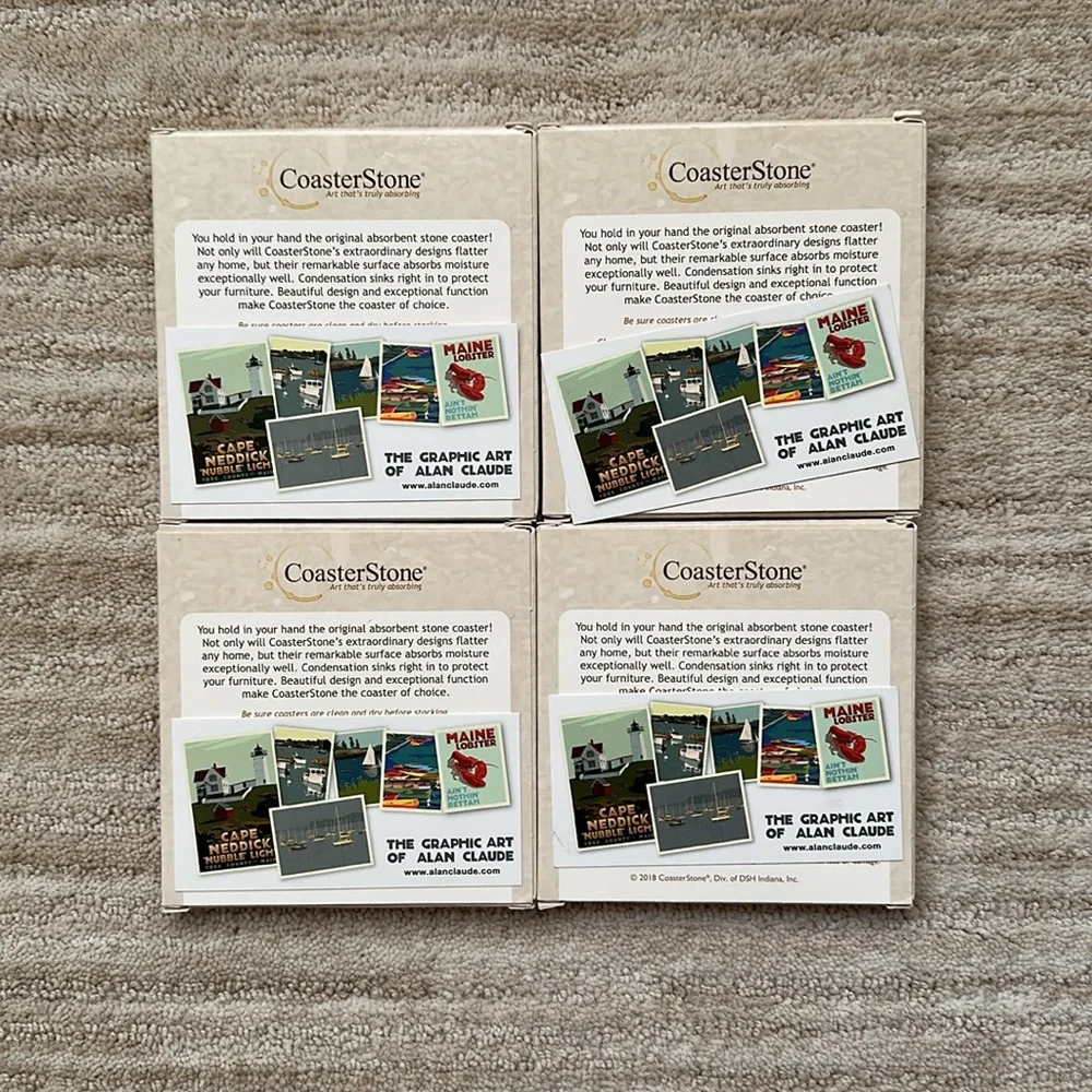 CoasterStone Nautical Coasters Set of 4 by Alan Claude Lighthouse Lobster Boats